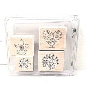 Stampin Up Polka Dot Punches Set Of 4 star heart flower rubber stamp vtg case